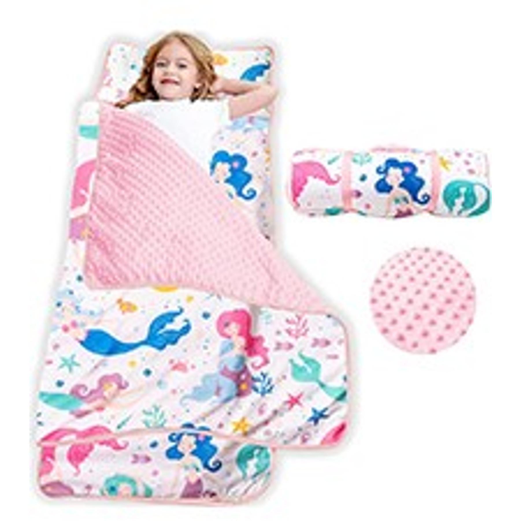 Thickened Toddler Nap Mat with Removable Pillow and Minky Blanket, Extra Large 55''x35'' Sleeping Bag, Washable, Roll up, Perfect for Daycare, Preschool, Kindergarten, Boys and Girls