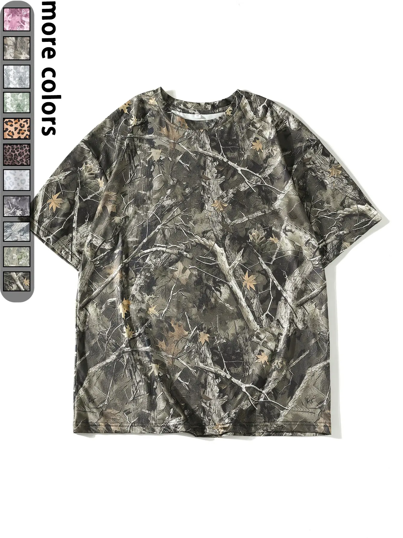 American Y2K Retro Camouflage Tree All-Over Print Round Neck Loose Short Sleeve T-Shirt, Women's Summer Casual Streetwear Top