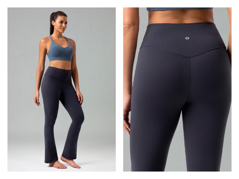 Colorfulkoala Women's No Front Seam 29.5" High-Waisted Mini Flare Leggings Seamless Front Pants Dreamlux Fabric Yoga Casual Wear