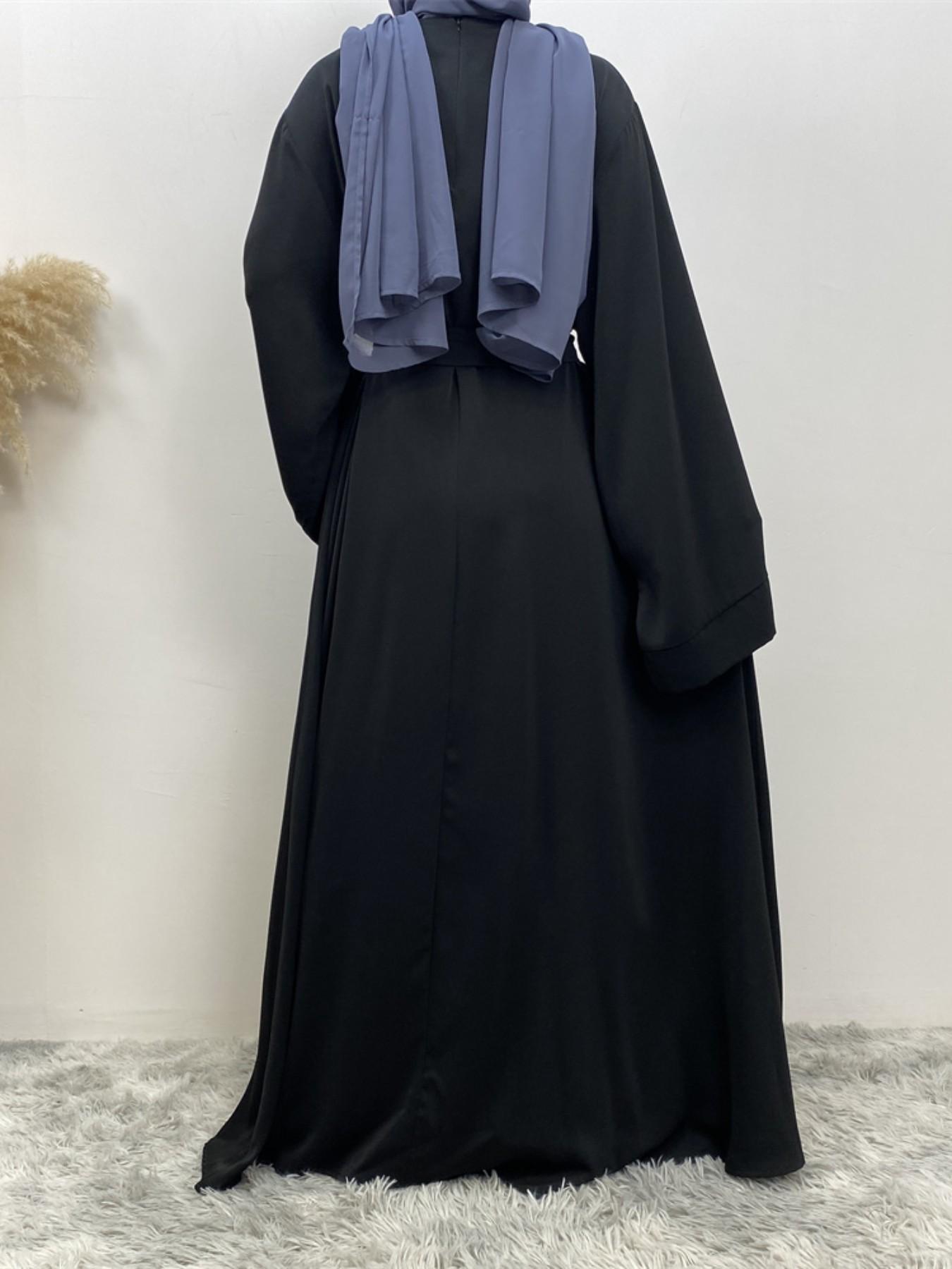Muslim Modest Fashion Simple Nida High-Quality Long Sleeve Wide Sleeve Dress with Waist Belt, No Hijab Included, 12 Colors, 5 Sizes Available EID Ramadan Dress, Muslim Evening Dress