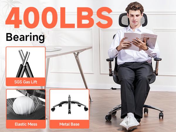 GTplayer Big and Tall Ergonomic Mesh Office Chair, High Back Home Desk Chair Computer Gaming Chair with Headrest, Flip-Up Arms, 90-125° Tilt Lock and Wide Cushion, Task Chair