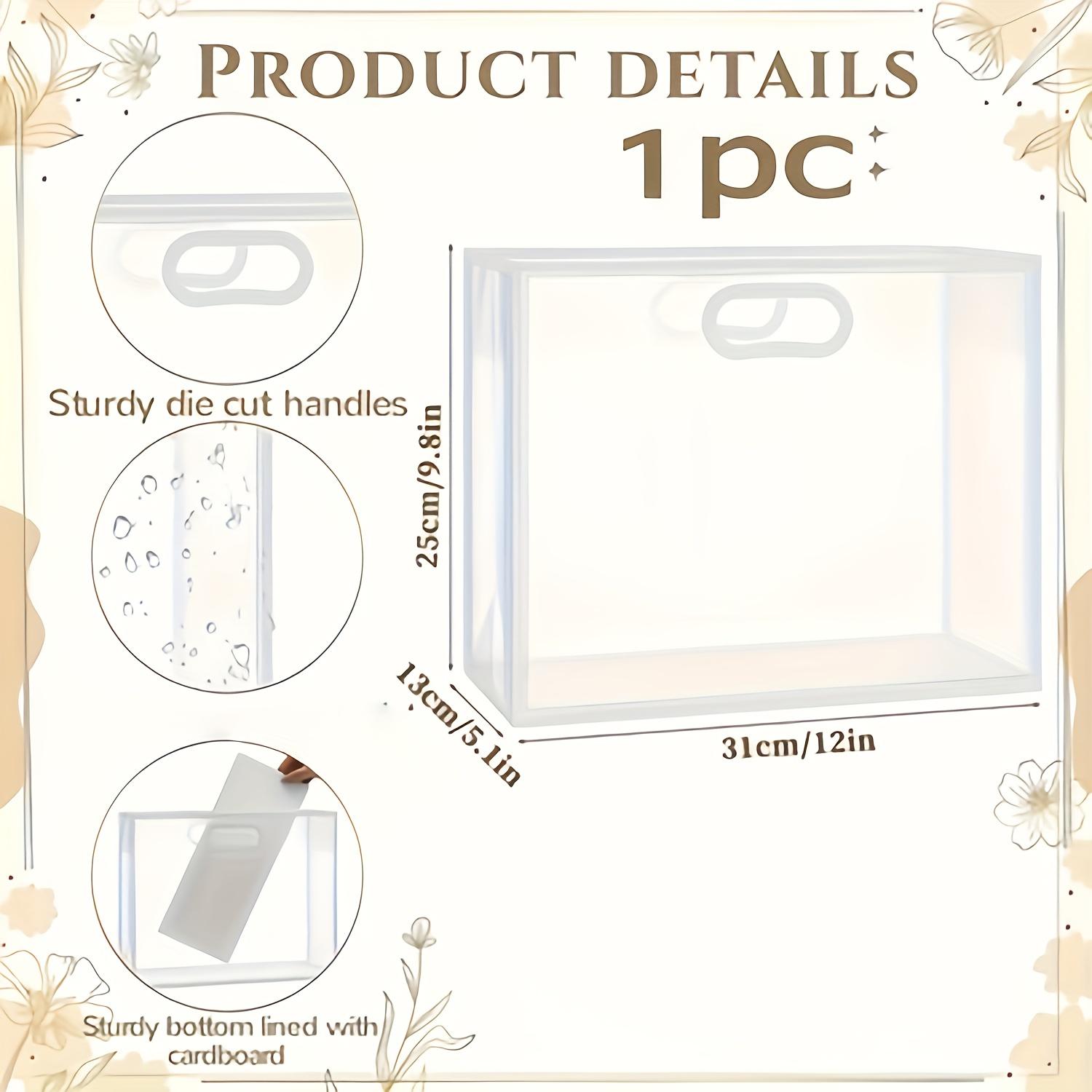 2pcs White Ribbon Handle Clear Gift Bag | Reusable, Durable, Sturdy Handle, Elegant Presentation | Weddings, Birthdays, Christmas, Easter, Mother's Day, Party, Celebration | Clear Gift Bag (Sac cadeau transparent)