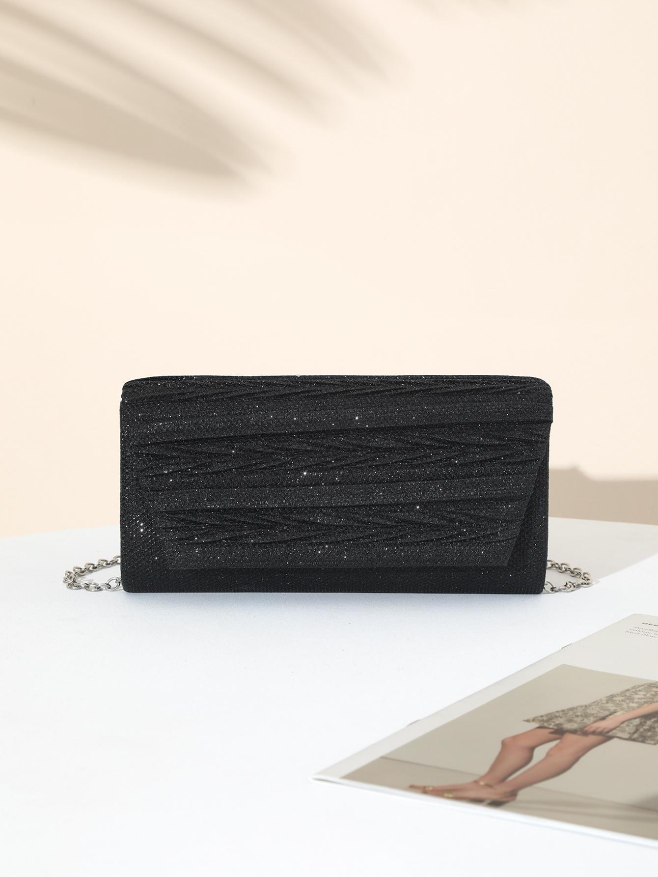 Rhinestone Decor Pleated Clutch Bag, Elegant Handbag for Party and Events, Fashionable Shoulder Crossbody Chain Bag, 1pc