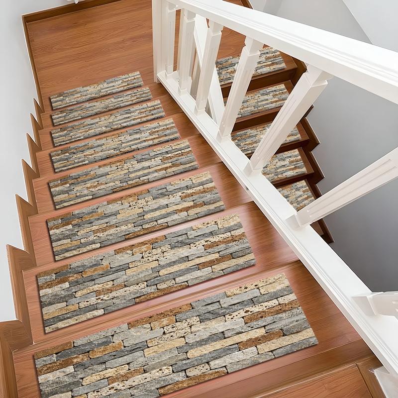 6/8/15 Piece Stair Mat Set, Stair Tread Rug, Retro Stone Texture, Non-Slip Rubber Bottom, Indoor Outdoor Use, Perfect for Kids, Elderly, Pets