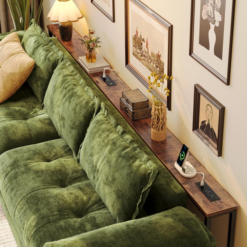 SUPERJARE Long Couch Table with Outlet, Sofa Table with Charging Station, Narrow Hallway Entryway Table, Behind Couch Table, for Living Room
