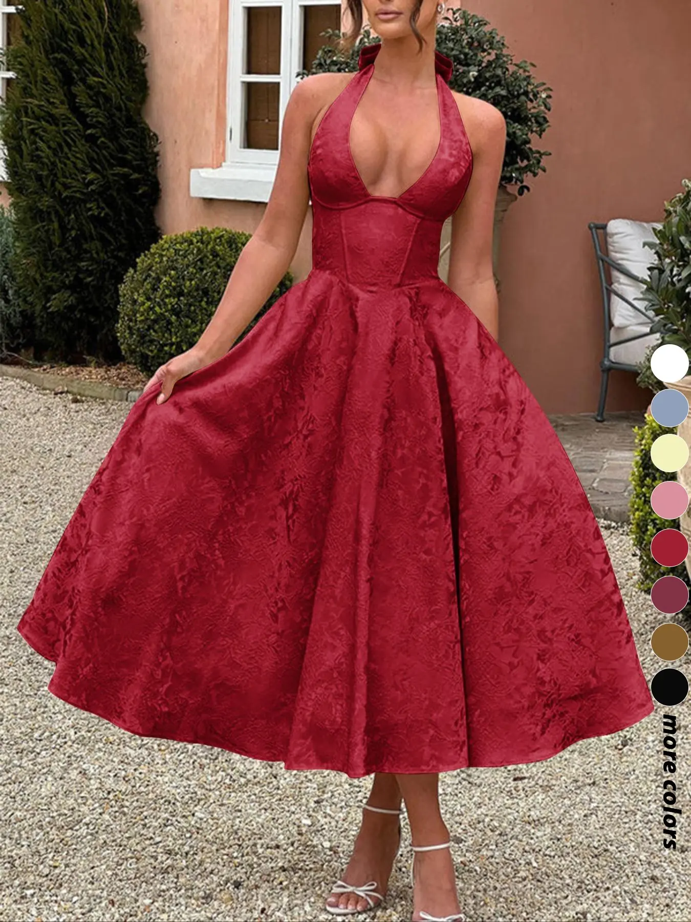 Fashion Elegant Chic Halter Lace-Up Embroidered Waist V-Neck Sleeveless Dress, Long Plain Party Gown, Embellished Gown, Evening Gown, Formal Wear, Fitted Style for Lady Women - TikTok Shop Fashion Elegant Chic Halter Lace-Up Embroidered Waist V-Neck Sleeveless Dress, Long Plain Party Gown, Embellished Gown, Evening Gown, Formal Wear, Fitted Style for Lady Women - TikTok Shop