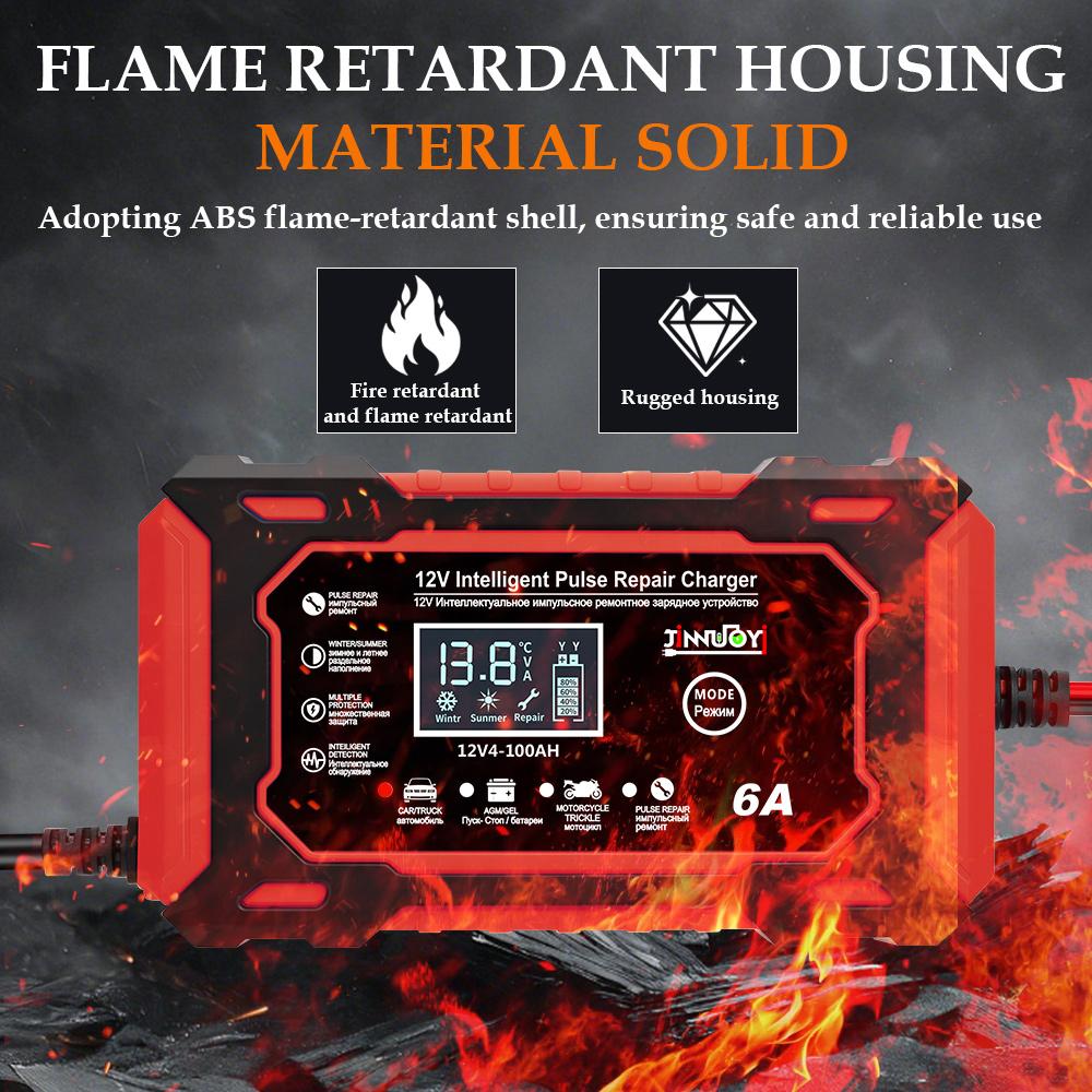 12V 6a Pulse Repair Charger for Cars & Motorcycles, LCD Battery Display, Magnetic Material, Auto Switch Mode, Overcharge Protection