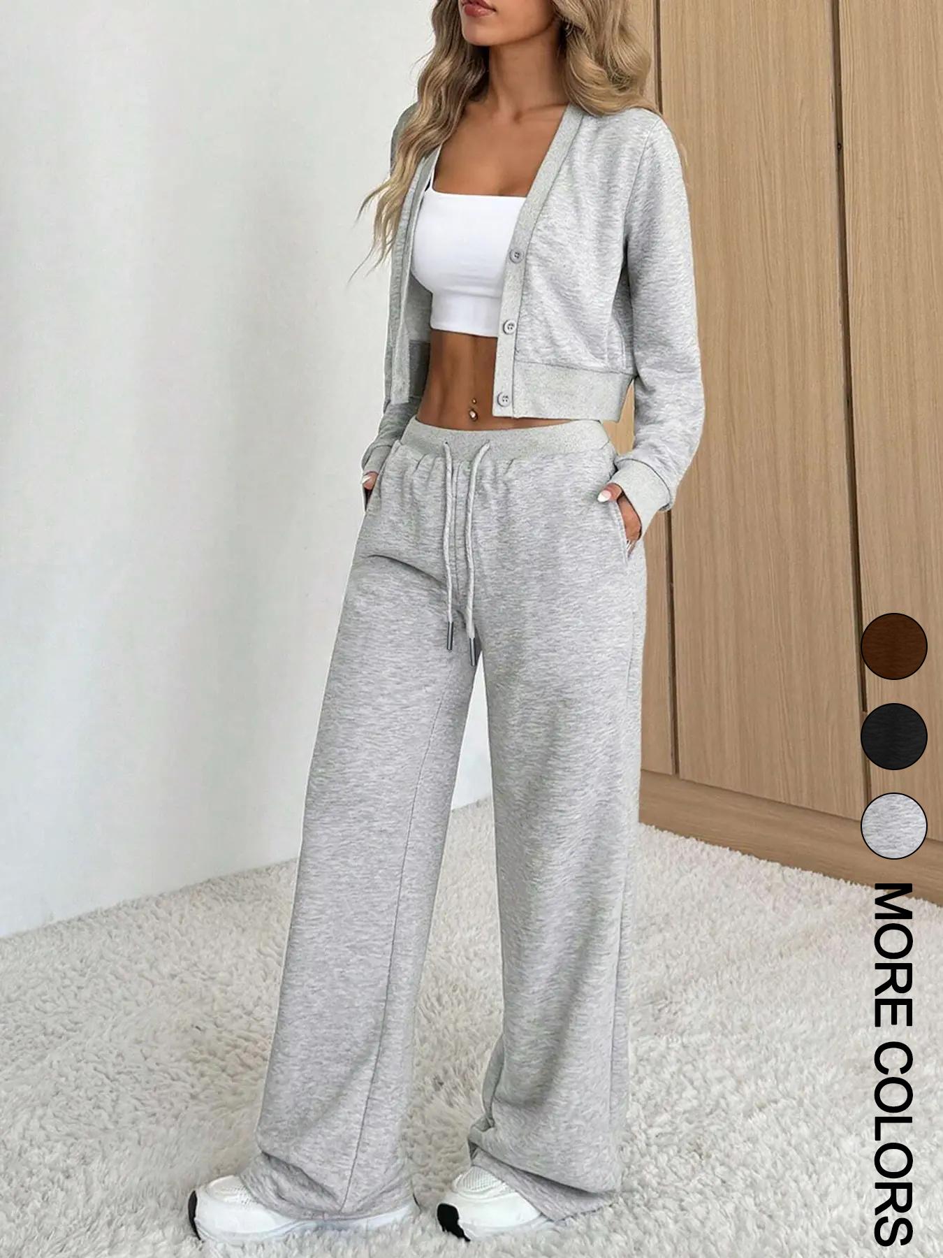 Women's Long Sleeve Jacket & Pants Set, Casual Fitted Fashion for Fall Winter, Comfortable Daily Wear, Versatile Style