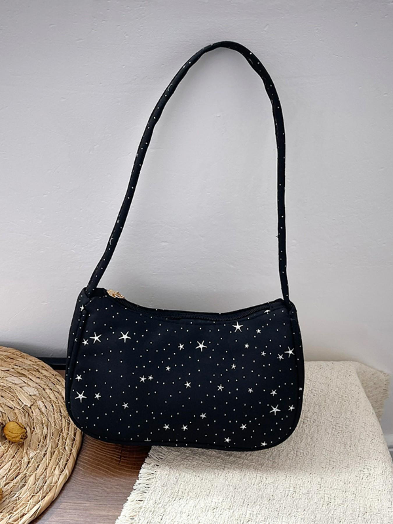 Single Shoulder Bag with Star Pattern Decoration, Simple Casual Style, Versatile and Fashionable, Pure Color Design, Perfect for Daily Use