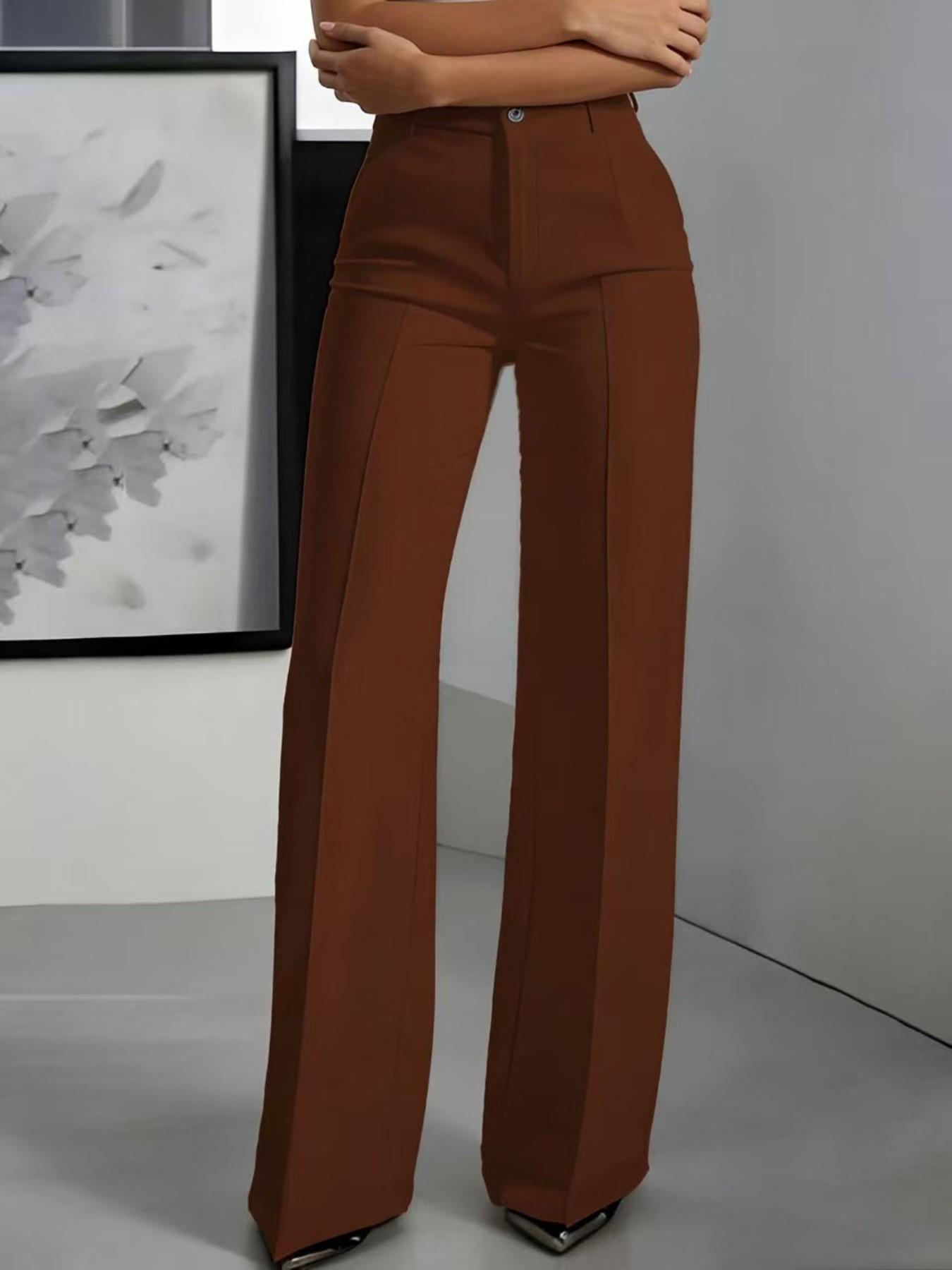 2pcs Women's High Waist Straight Leg Suit Pants, New Arrival, Simple Design, Flowy Fabric, Elegant Office Wear, Comfortable Daily Style