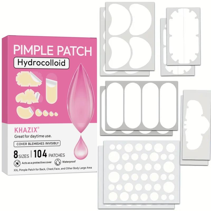 104pcs Acne Patches, Acne Pimple Patch, 5 Shapes, Hyaluronic Acid & Tea Tree Oil, Day and Night Skin Care, Transparent Gel, Anti-Acne Treatment