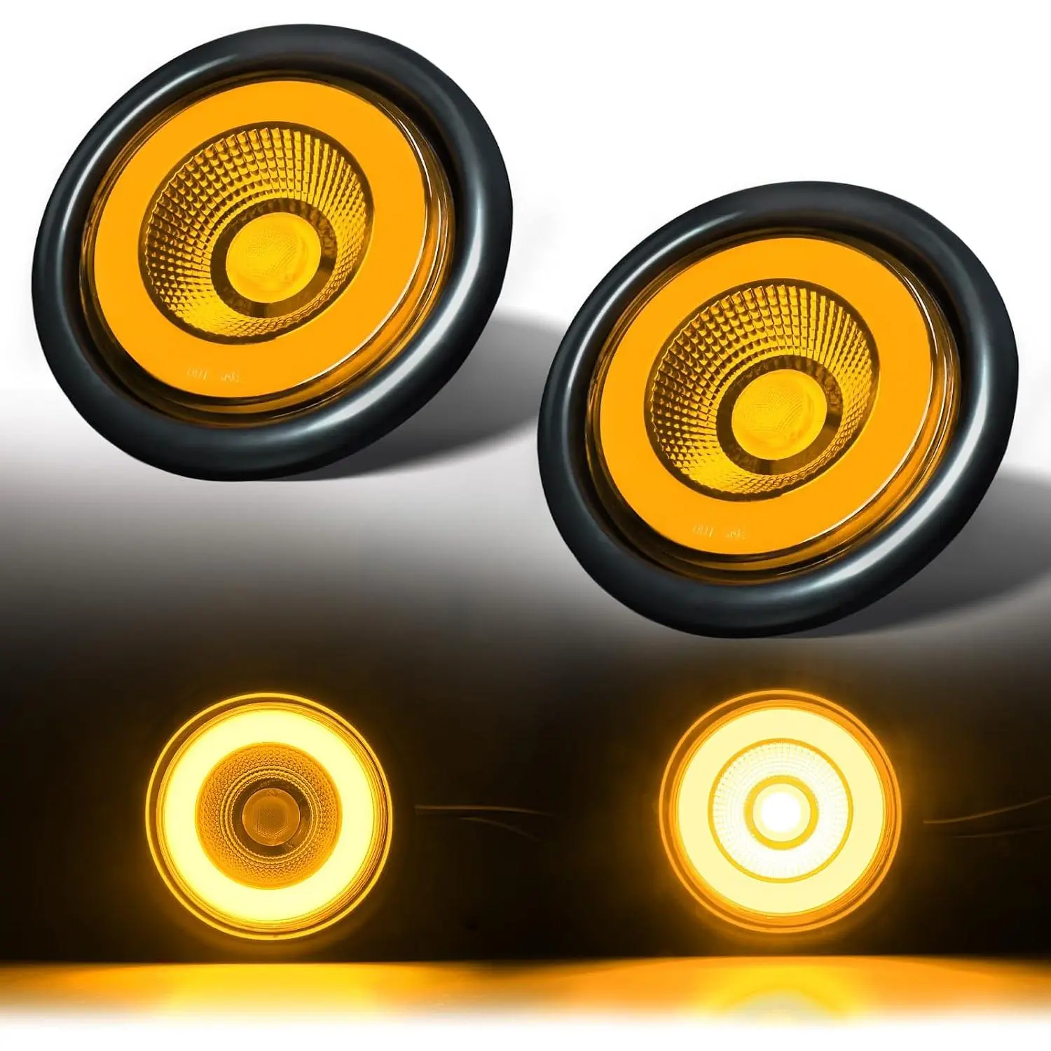 2 count 4“ inch Round Halo  32 LEDs   Parking Turn Signal Tail Lights w/Rubber Grommet Sealed  IP67 For RV/Van, DC 12V ( Lens_Amber Light)