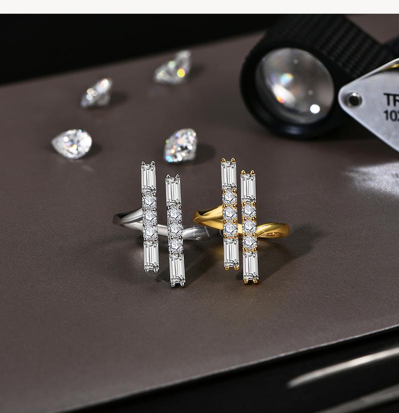 Parallel Bar Baguette Shape Synthetic Moissanite Ring D Color VVS1 for Men And Women Band Special Gift R143