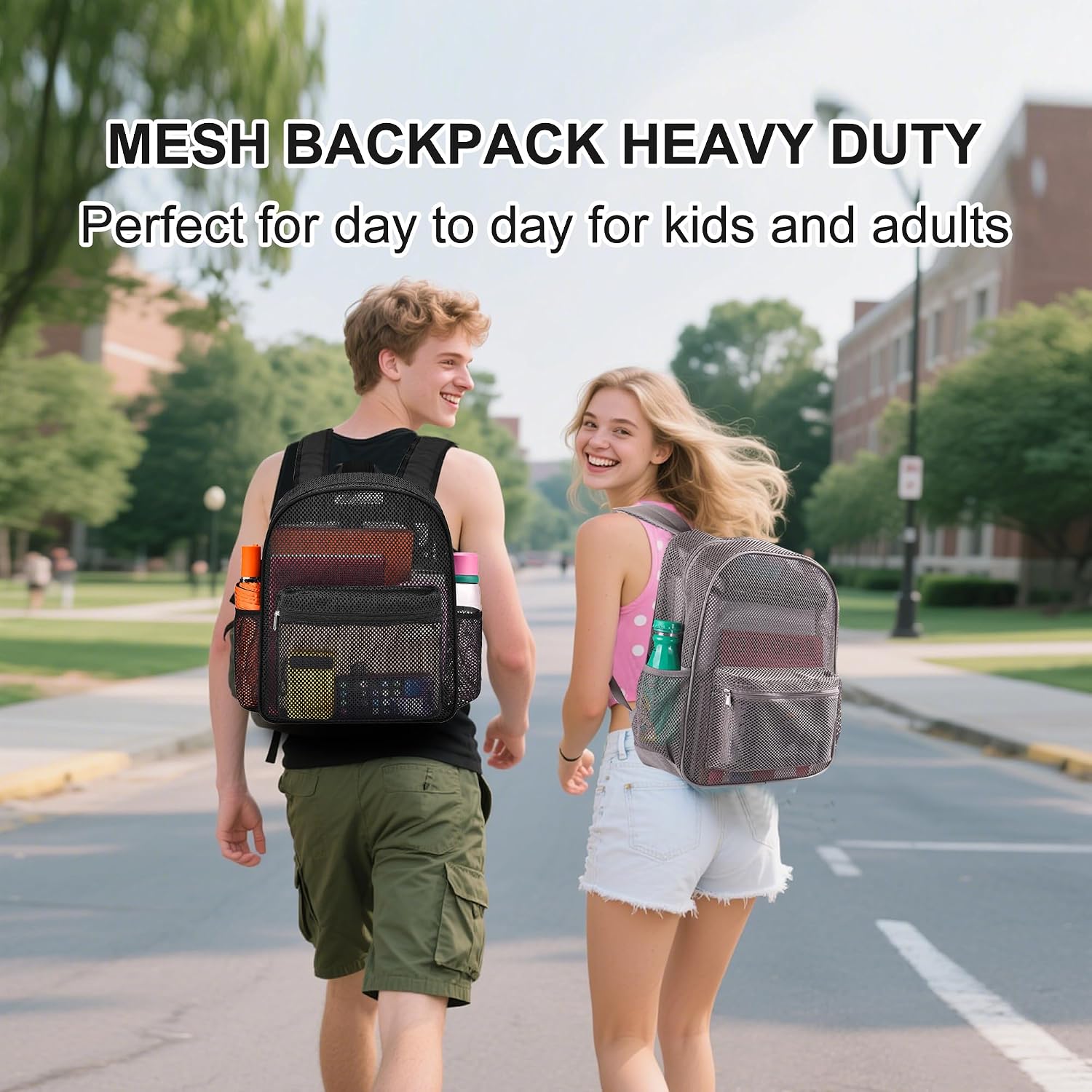 Duty Mesh Backpack with Rain Cover Ventilated Swim & Gym Bag college mesh backpack See Through Backpacks (Black)