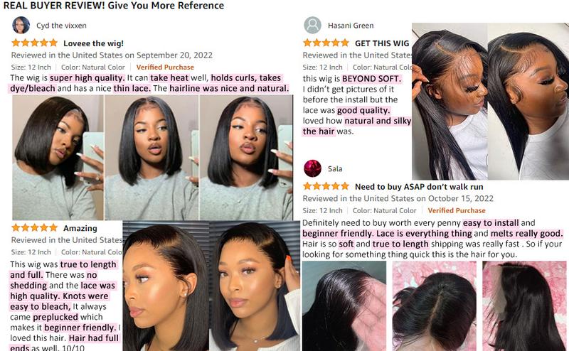 Hermsile Straight Bob Wigs Human Hair Wigs For Black Women 13x4 Straight Lace Front Wigs Human Hair Lace Front Wigs Pre Plucked HD Lace Frontal Wigs 180% Density Short Bob Wigs Natural Color 10 inch