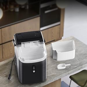 COWSAR Nugget Ice Maker with Handle,33lbs/Day, Produce a Basket in 1.5 Hour, Self-Cleaning, One-Click Design, Compact Ice Maker Nugget with Chewy Ice for Home Bar Party,Black