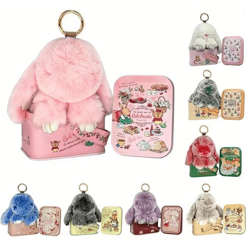 Cute Bunny Keychain with Creative Metal Box, Soft Plush Animal Key ...
