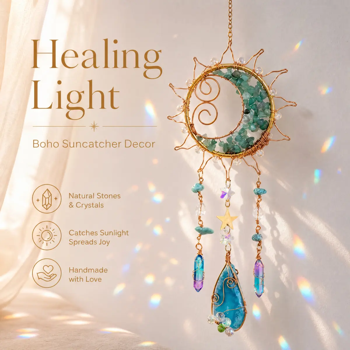 Moon & Star Design Dreamcatcher,Aesthetic Room Accent, Window Prism Patio Sun Catcher Living Courtyard Garden Window, Home Decor Ornaments, Items # Rainbow Crystal Beaded Suncatcher macrame wall hanging Soccer Optical Illusion Night Light nursery sign art
