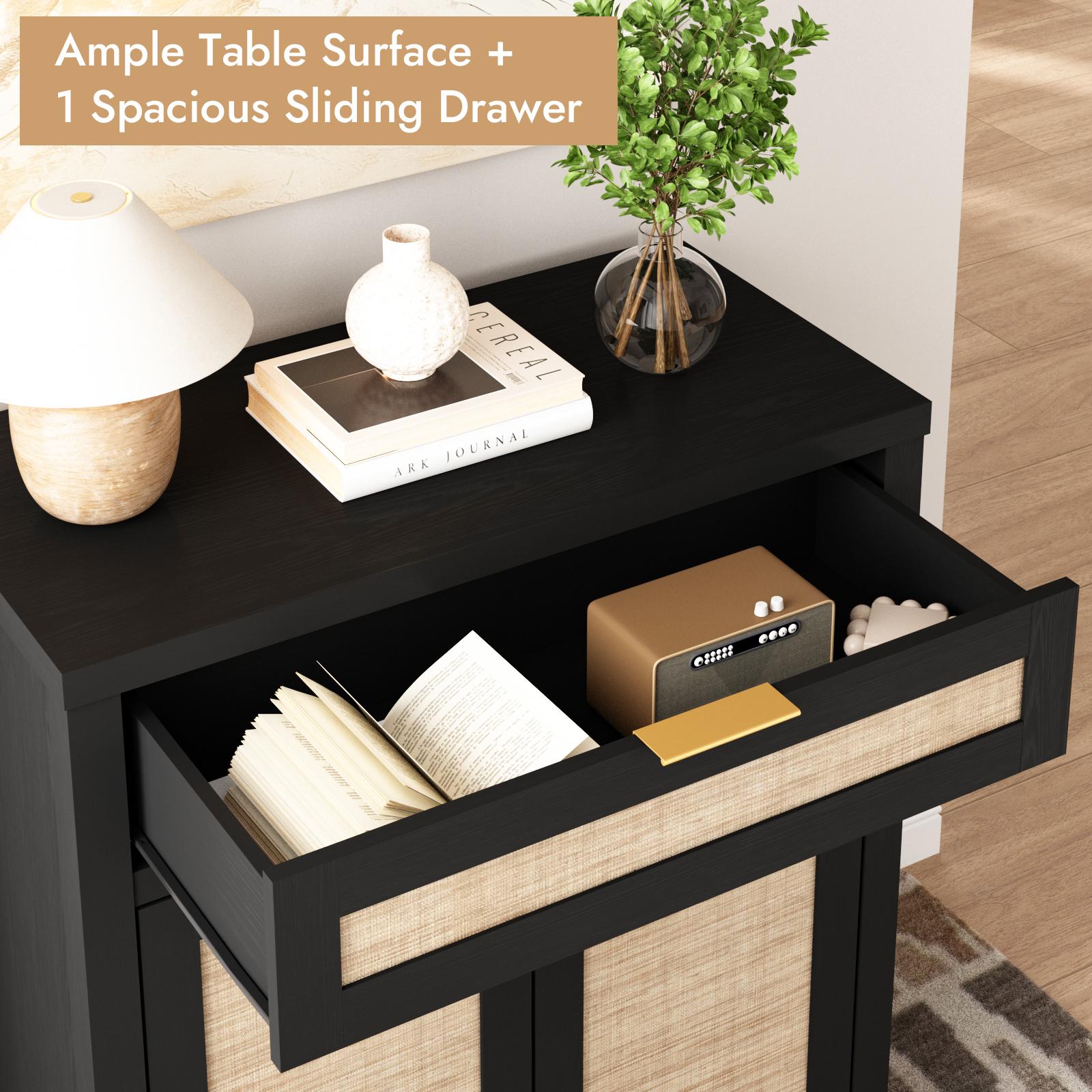 PieDle Furniture Rattan Crafted Storage Cabinet with Adjustable Dividers, Bohemian Style Buffet for Multiple House Areas like Kitchen, Hallway & Living Room