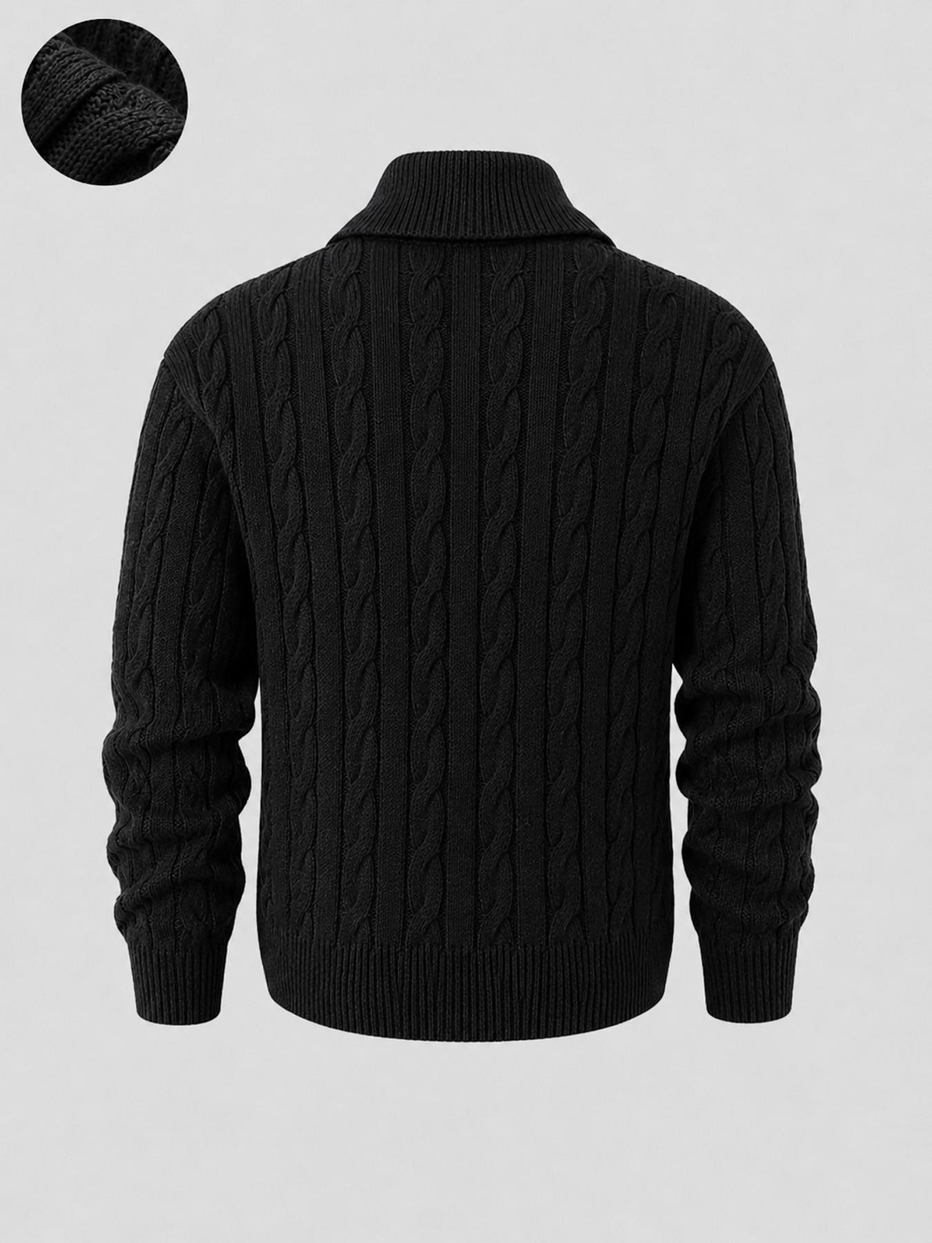 Men's Long Sleeve Cable Knit Polo Jumper, Knitwear, Lapel Collar Half Zip Placket, Thick Soft Warm Fabric, Casual Fall Winter Wear, Smart Office Commute