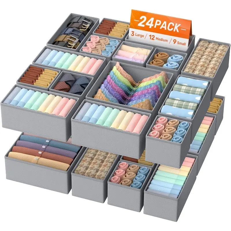 21 Piece Drawer Storage Box, Fabric Partition for Wardrobe Organization, Foldable Clothing Organizer for Underwear, Socks, Bras, Bedrooms, Closet Drawer Organizer