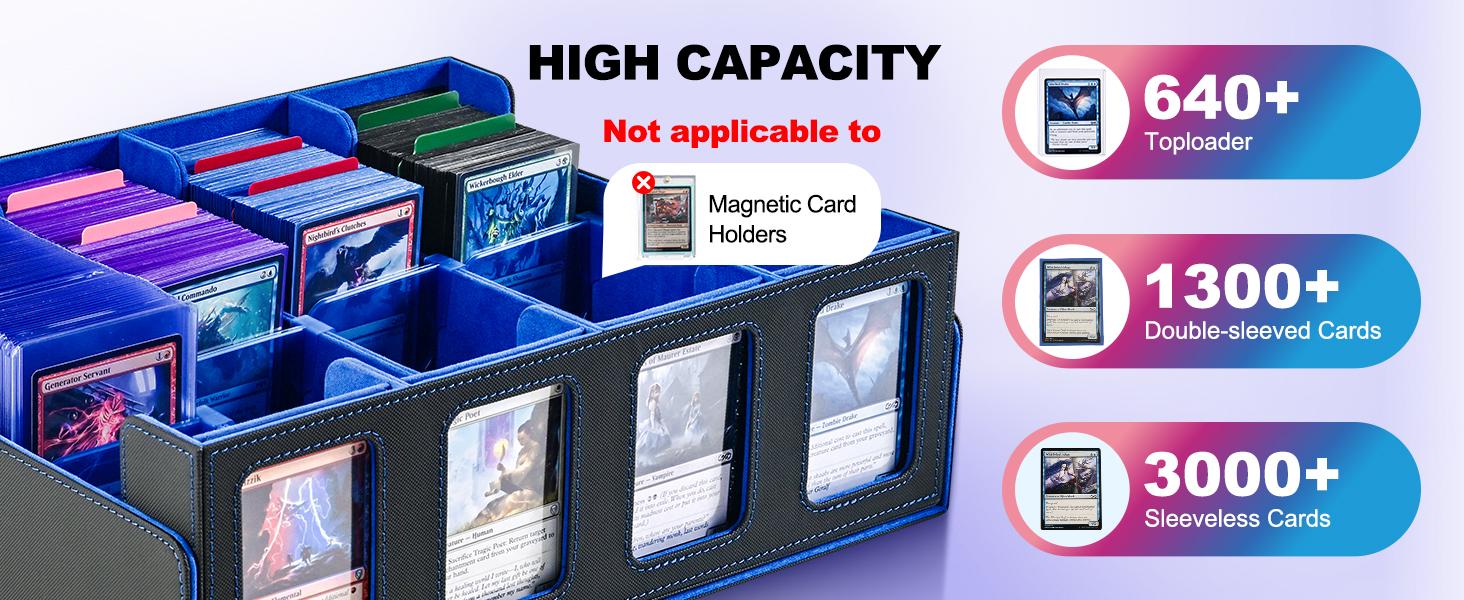 Trading Card Storage Box with Commander Display; 2400+ Deck Box for MTG with Removable Cover; Toploader Card Case fits Magic TCG PTCG Sports Cards; 24 Dividers, 4 Stoppers