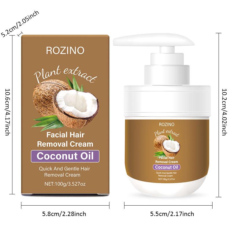 ROZINO Coconut Oil Hair Removal Cream - Gentle & Painless Full Body Depilatory for Face, Arms & Legs