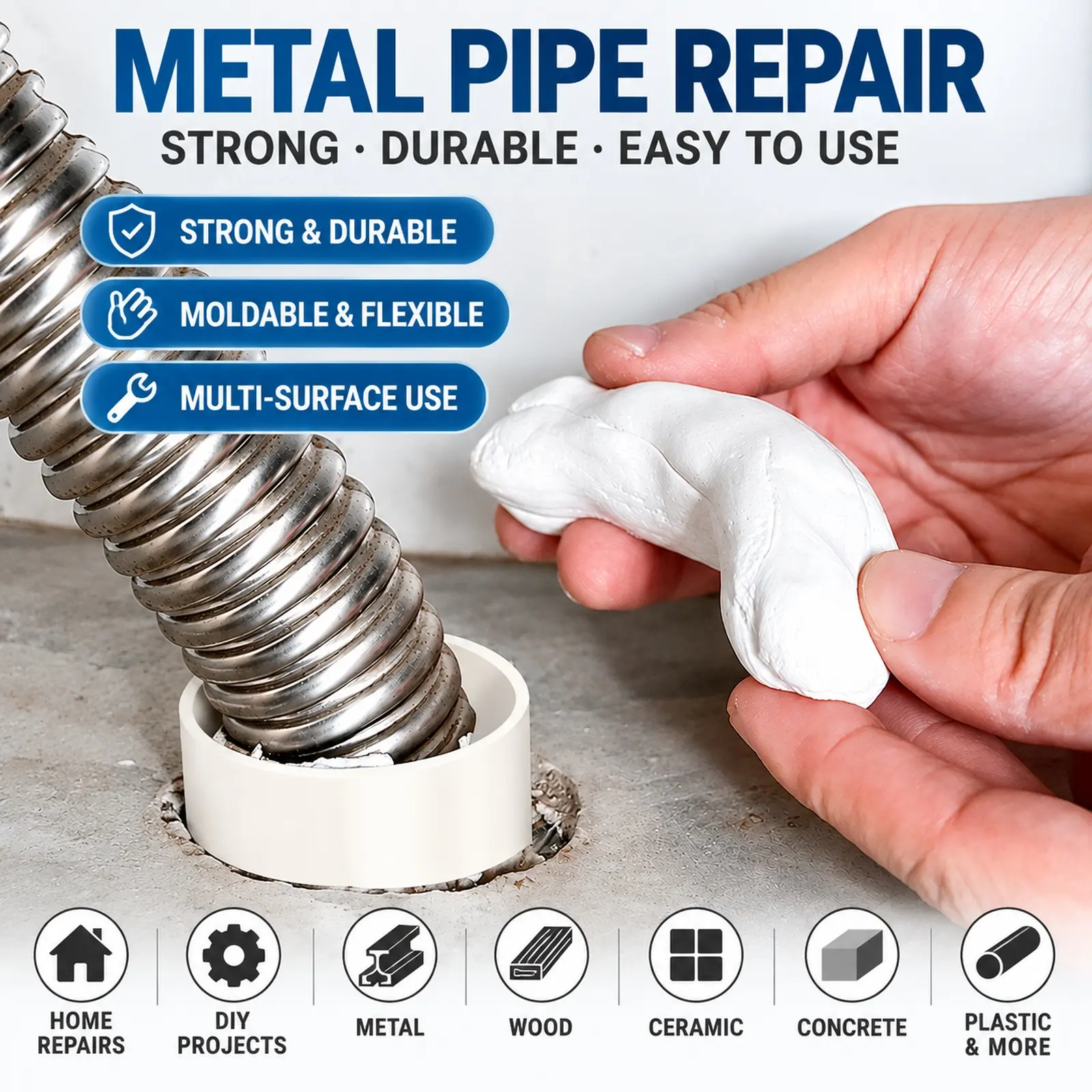 Multi-Surface Repair Putty, Moldable Crack & Gap Filler for Metal, Wood, Ceramic, Stone & Plastic, Home DIY Use