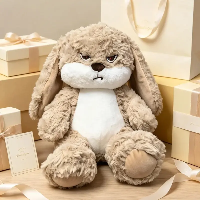 Long Ears Angry Bunny Soft Stuffed Plush Doll Cartoon Rabbit Hugging Pillow Bedroom Sofa Room Decor Girlfriend Holiday Gift