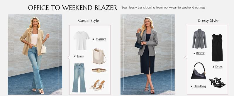 Goranbon Womens Casual Long Sleeve Blazers Solid Color Knit Blazer Work Office Open Front/Button Down Blazer Jacket Formal Essential