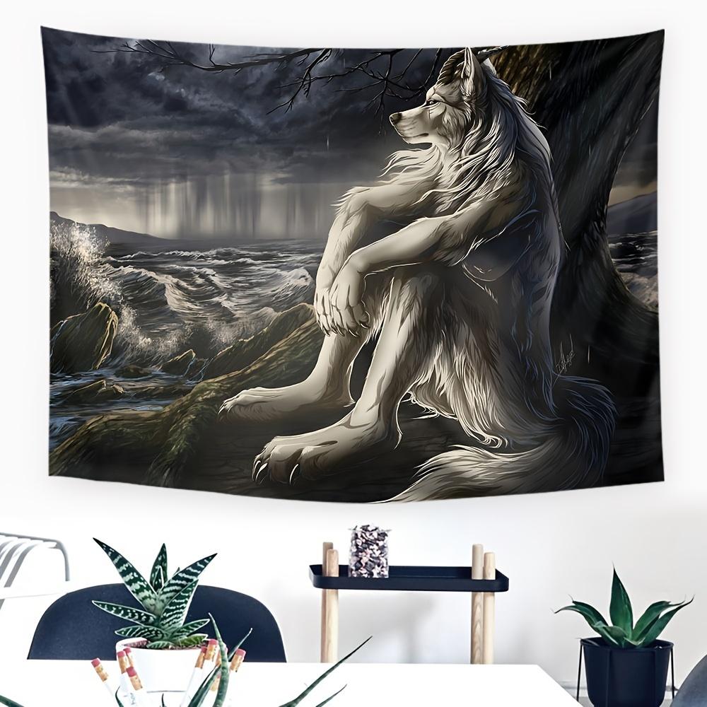 Emo White Wolf Tapestry - Funny Alpha Sigma Beta Design, Indoor Wall Hanging for Bedroom Decor, Soft Brushed Fabric, Horizontal Orientation, Wolf Decor
