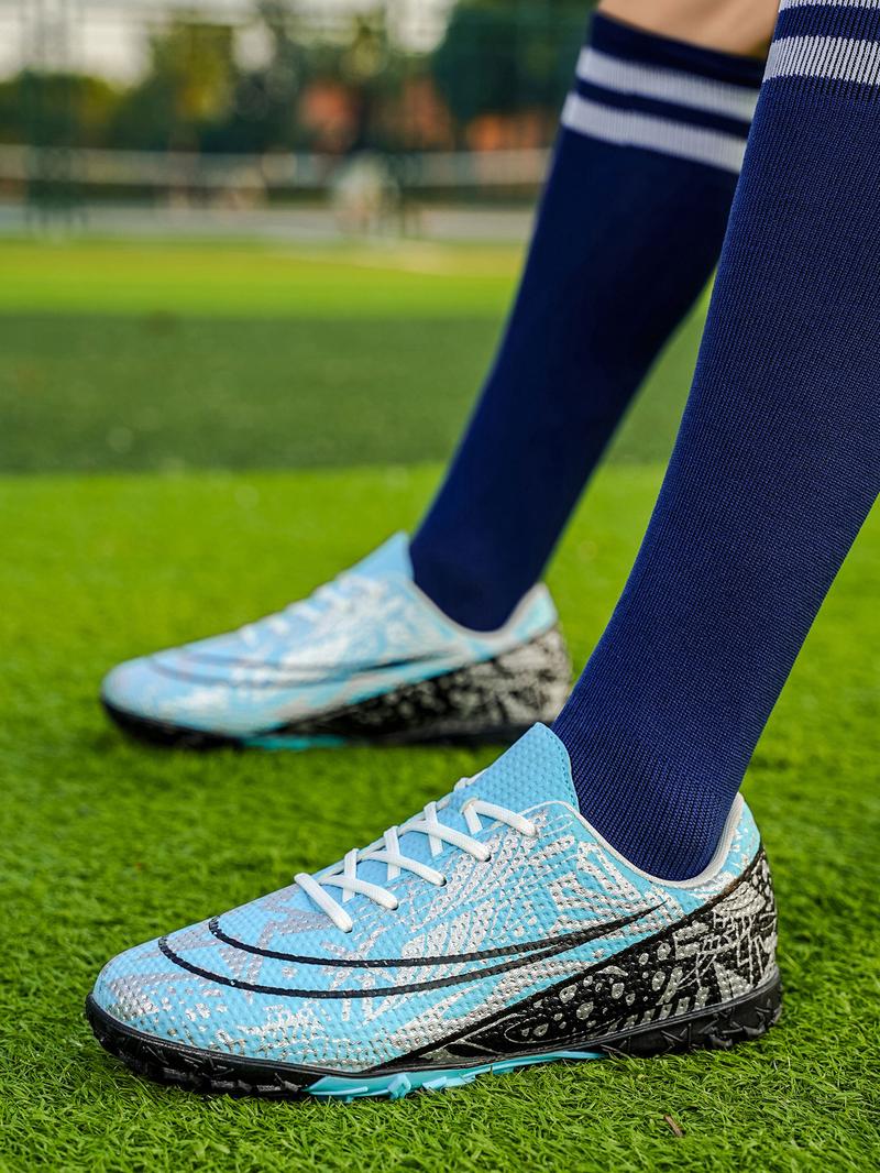 Unisex Blue - Silver - Black Contrast Football Shoes, Soccer Cleats, Personalized Texture Design, Breathable and Wear - resistant Upper, Strong Grip Studs for Better Field Performance, Ideal for Football Training and Matches