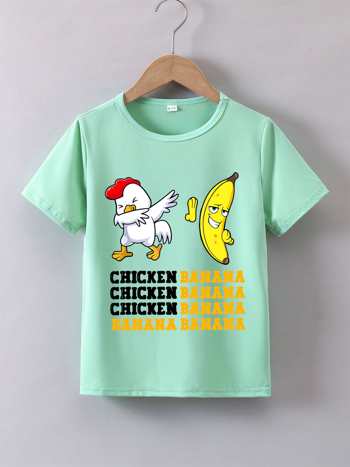 Boys' Summer Breathable & Comfortable "Dancing Chick & Banana" Cartoon Print (3-12Y) Casual Sports T-Shirt