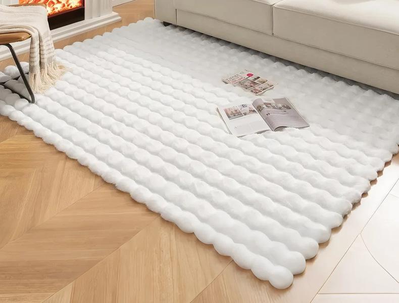 Imitation Rabbit Fur Bubble Fleece Living Room Rug, Faux Fur Soft Rugs, 1 Count Plush Area Rug, Decorative Carpet for Home, Living Room, Bedroom, Hotel, Modern Fuzzy Floor Mat, Aesthetic Room Decor, Cozy Shaggy Rug