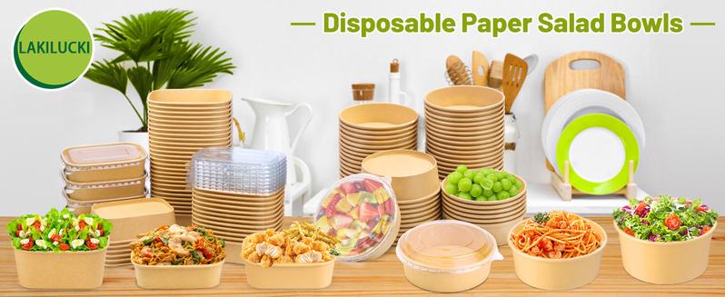 17oz/500ML Disposable Paper Bowls with Lids, Disposable Tableware, 25/50/100 Pieces Set, Party Supplies Bulk Supply, Suitable for Cold & Hot Food/soup