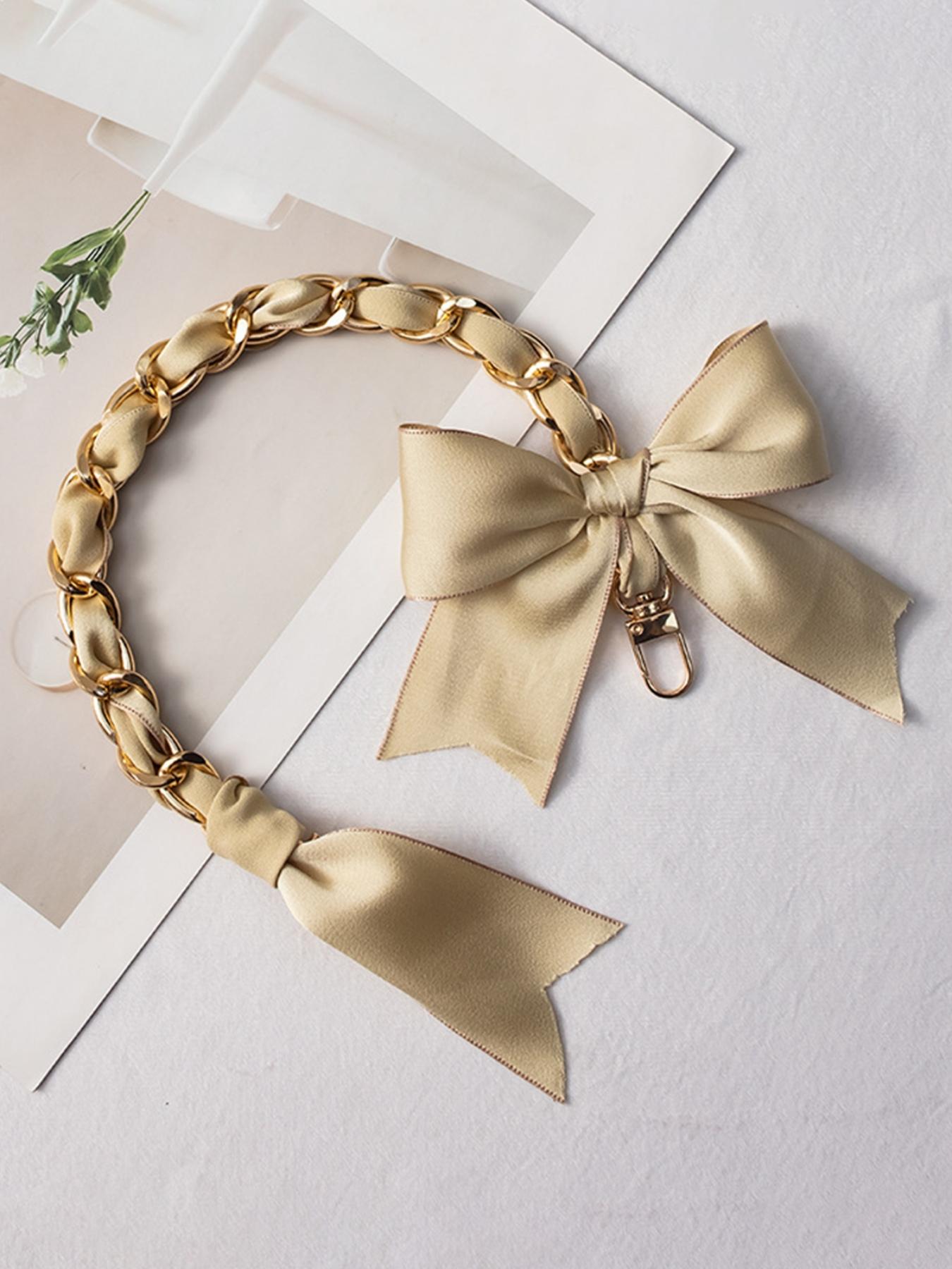 Luxury Satin Bow Bag Chain Strap, Gold Tone Chain Handbag Extender, Aesthetic Coquette Bag Charm, Perfect Birthday Christmas Valentine's Day Gift for Women Girls, Trendy Shoulder Strap for Tote Backpack