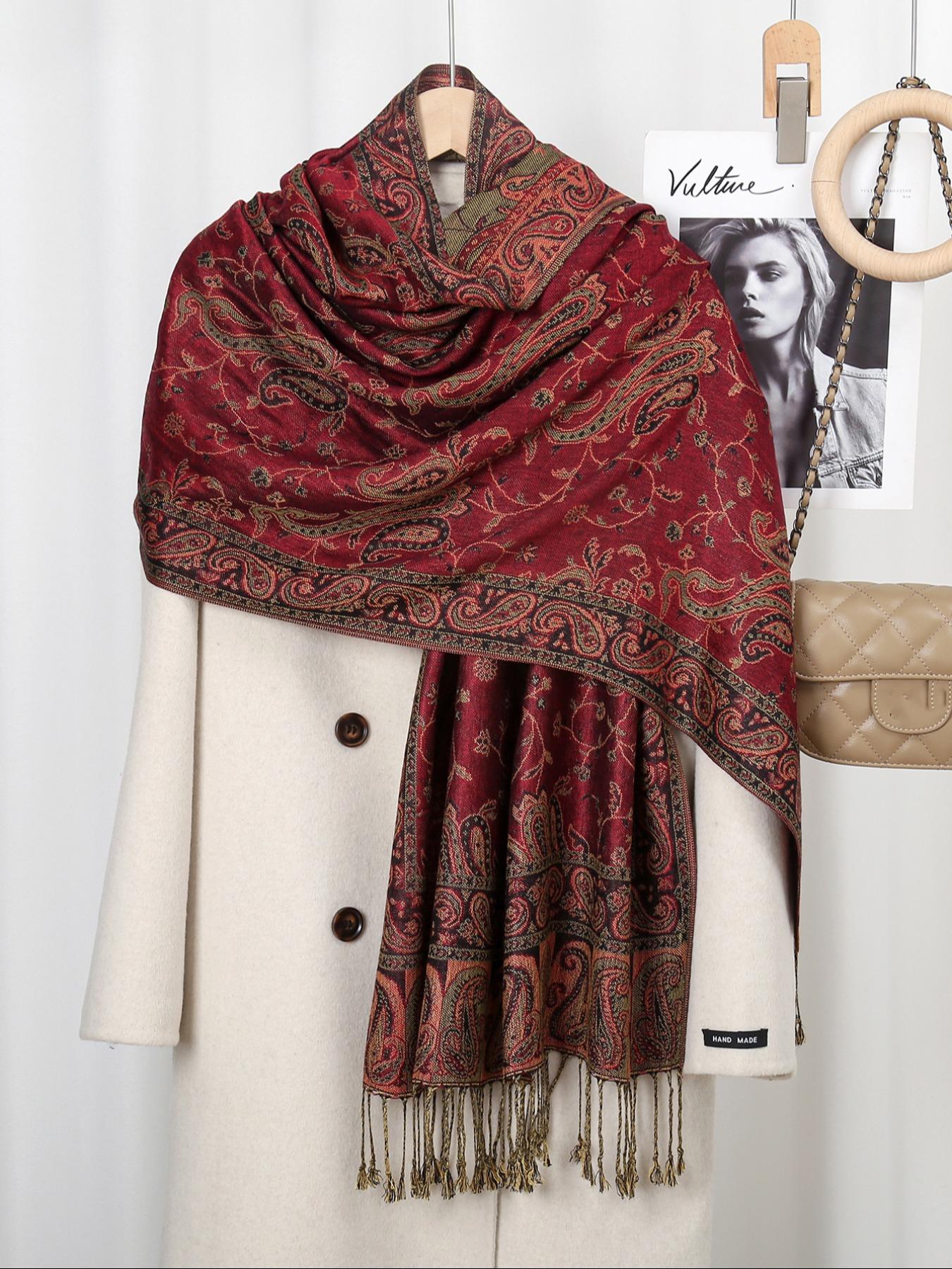 Women's Fashion Paisley Scarf with Tassels, Soft Breathable Long Shawl, Muslim Daily Wear Hijab, Turban Hijab, Modesty, Ramadan Eid Accessory