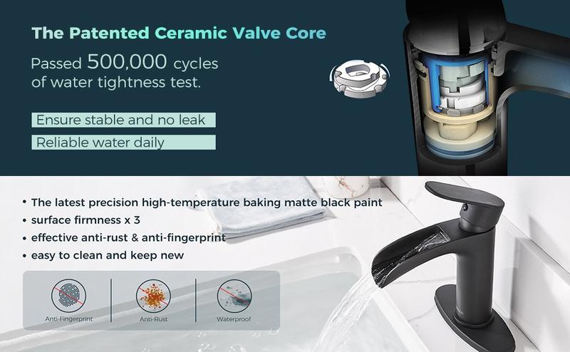 FORIOUS Waterfall Bathroom Faucet with Metal Pop Up Drain Brass Single Handle Bathroom Sink Faucet Matte Black Single Hole Toilet Sink Basin Faucet FORIOUS Waterfall Bathroom Faucet with Metal Pop Up Drain Brass Single Handle Bathroom Sink Faucet Matte Black Single Hole Toilet Sink Basin Faucet