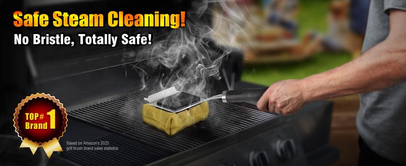 GRILLART SteamWizards Grill Brush Bristle Free Bundle with Replacement Head (1 Pack), Soak Basin(1 Pack)