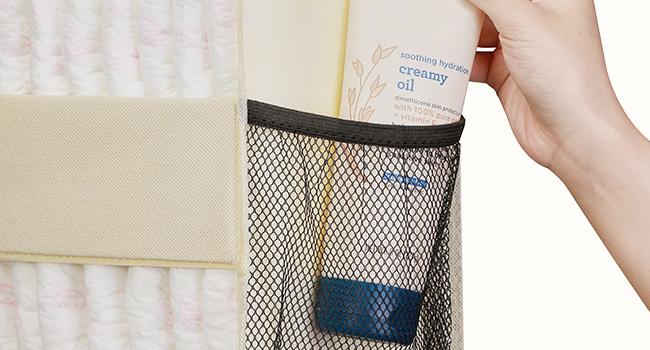 Lifewit 1 Pack Over the Door Organizer, Clear Window Hanging Storage with 4 Side Pockets, Anti Tilt 40 lbs Load Behind Door for Pantry, Nursery, Bathroom, Bedroom, Dorm, 5 Section, Beige