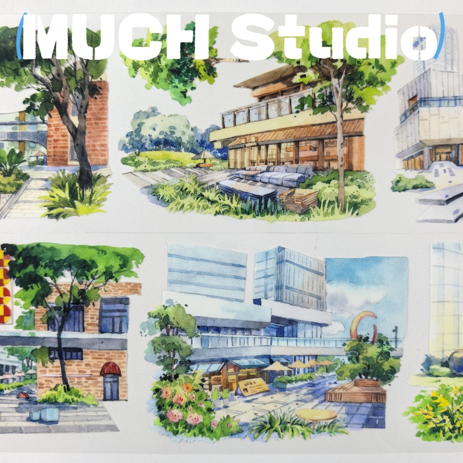 New Pet Sticker Roll (7x130cm), Modern City Landmark Landscape Design, High-Quality Craft Tape for Scrapbooking & Journal Decoration