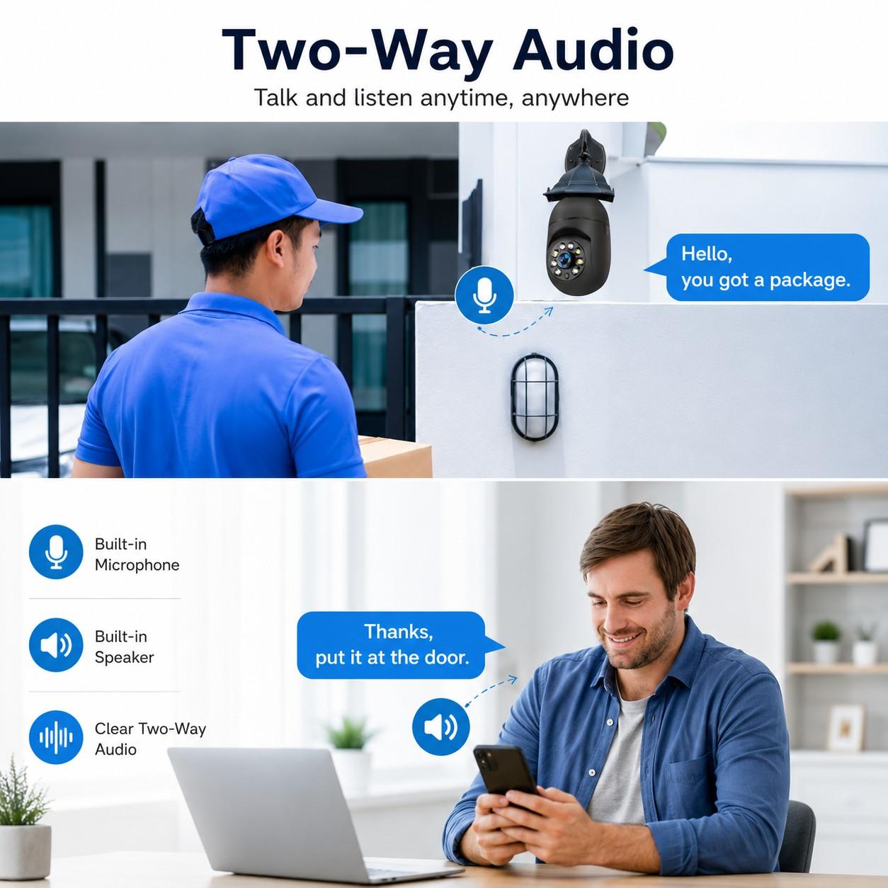 2.4GHz WiFi Security Camera, 2k Wireless Outdoor Motion Detection, Two-Way Audio, Color Night Vision, Human Body Detection, Bulb Camera
