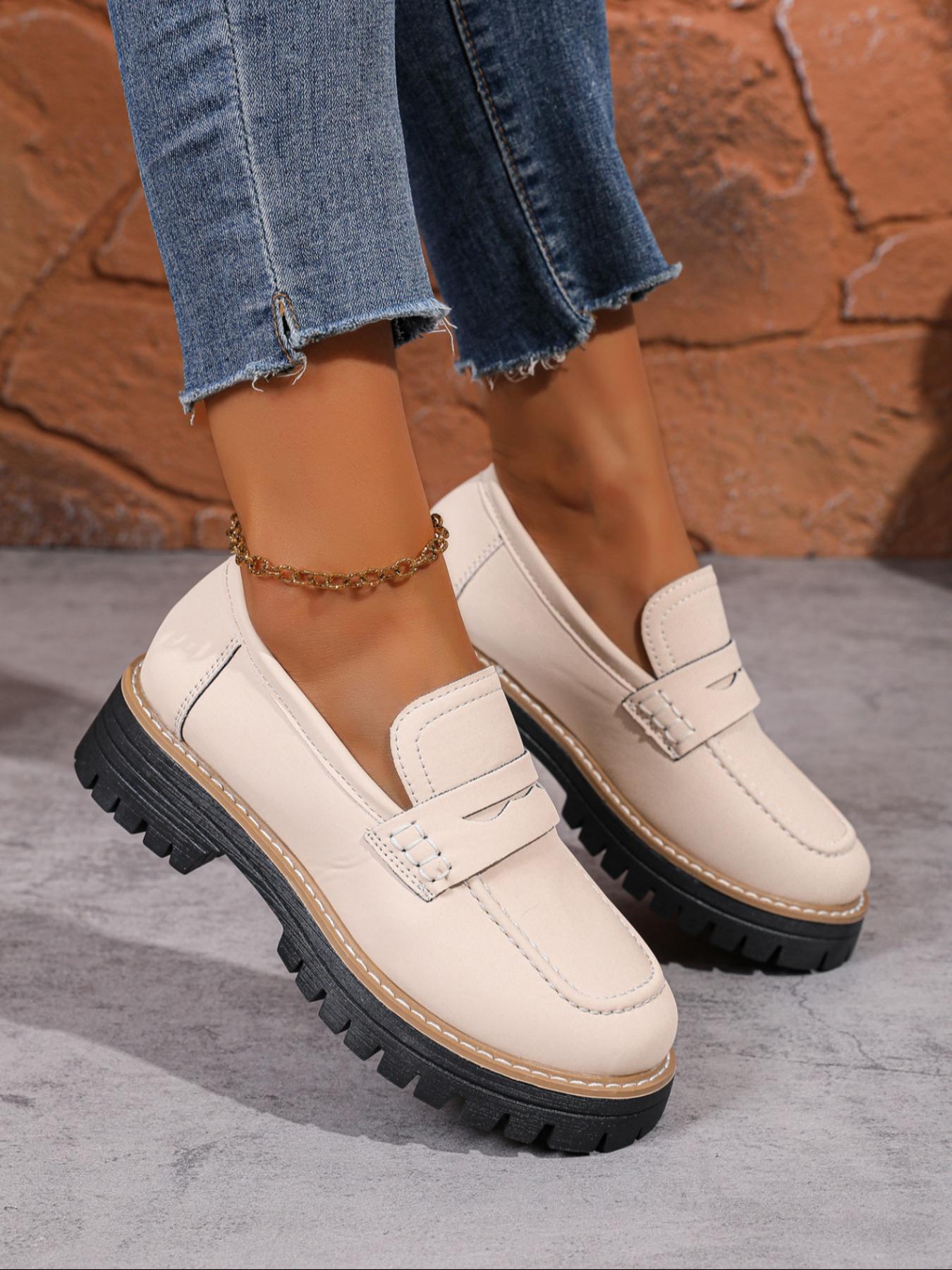 Women's Fashion Thick Sole Loafers, Cross Strap Design, One-Step Slip-On, Casual Comfortable All-Season Shoes, Perfect for Walking, Footwear
