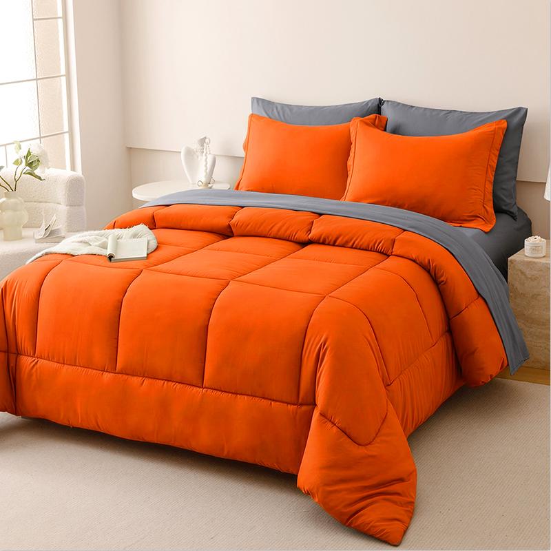 5/7pcs Luxurious Checkered Comforter, Soft Microfiber, Breathable, Easy Care for All Seasons, Bedding Set with Down Alternative Comforter, Sheets, Pillowcases & Shams, Queen And King Size