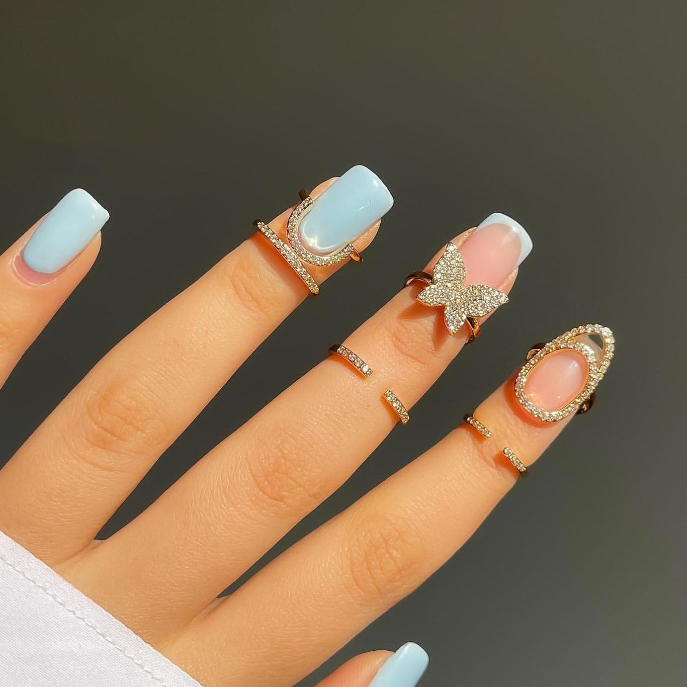 New Zircon Inlaid Nail Ring for Women Personalized Detachable Finger Ring Trendy Fashionable Jewelry Accessory Sparkling Beautiful Rings