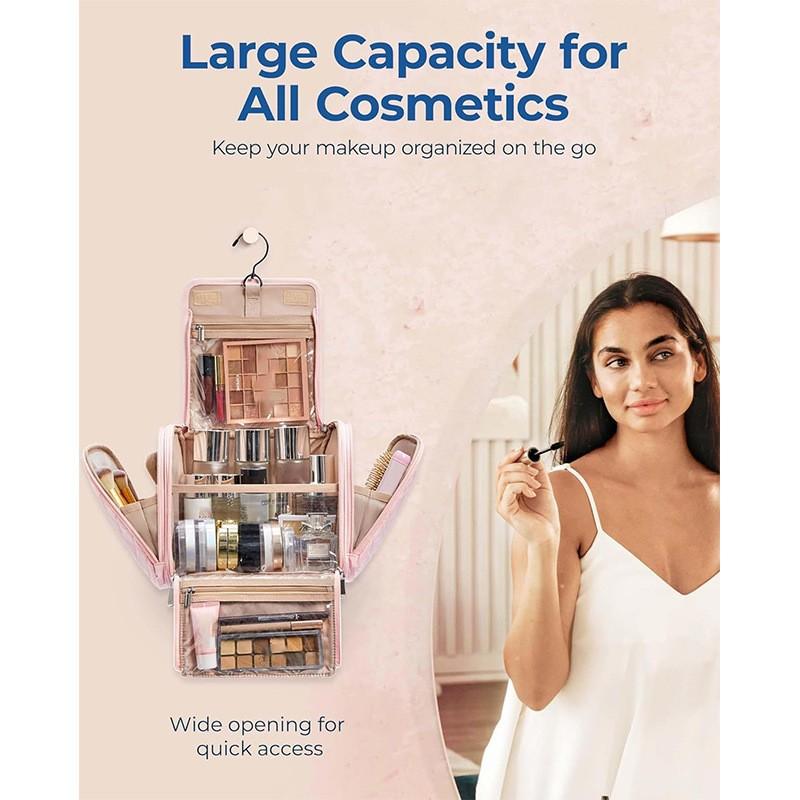 Portable Diamond Pattern Makeup Bag, Layered Large Capacity Design, Hangable Storage for Various Items, Convenient and Stylish