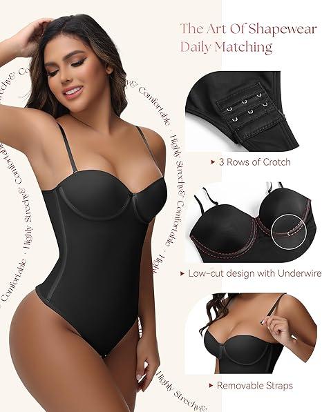 M MYODRESS Backless Body Shapewear For Women  Sexy Back Lace-up SeamlessTummy Control Bodysuit with Removable shoulder strap High Waist Shaping Bbl Shaper