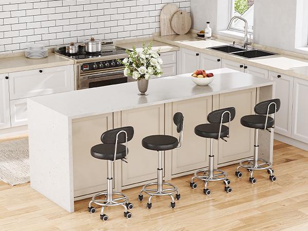 HOOBRO Height Adjustable Rolling Stool, 360° Rotating Drafting Chair, Multi-Purpose Office Desk Chair, Rolling Swivel Salon Stool Chair, for Barber Shop, Nail Salon, Office, Black#springtok