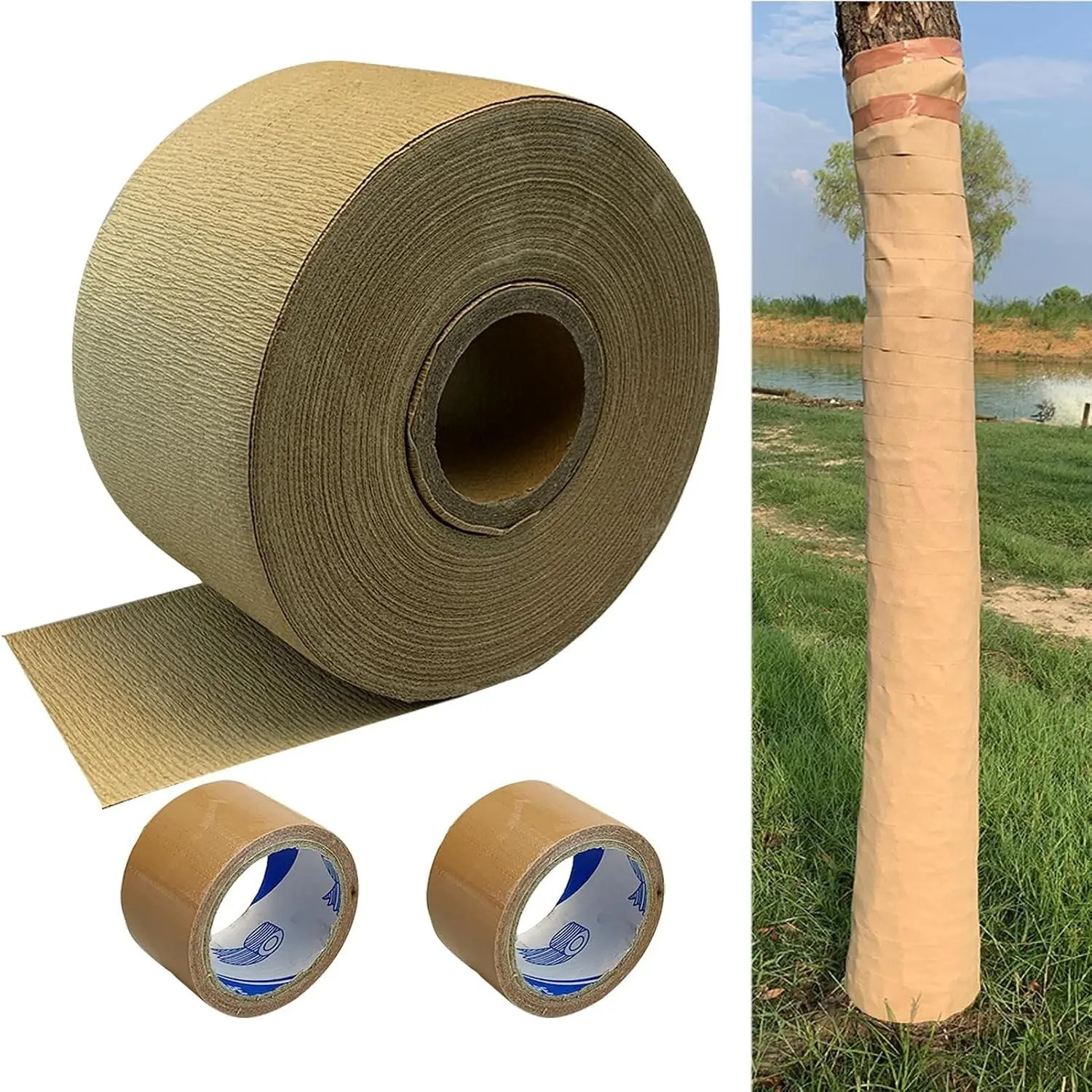 Breathable Paper Tree Wrap for Damaged Bark, 213 Ft x 3.15 Inch Wide Tree Protection Wrap with Tape