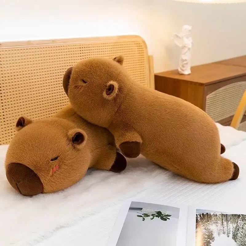 45cm-65cm Kawaii Cartoon Giant Strip Capybara Plush Doll Pillow Lying Brown Orange Wings Creative Capybara Plush Toy Home Decor
